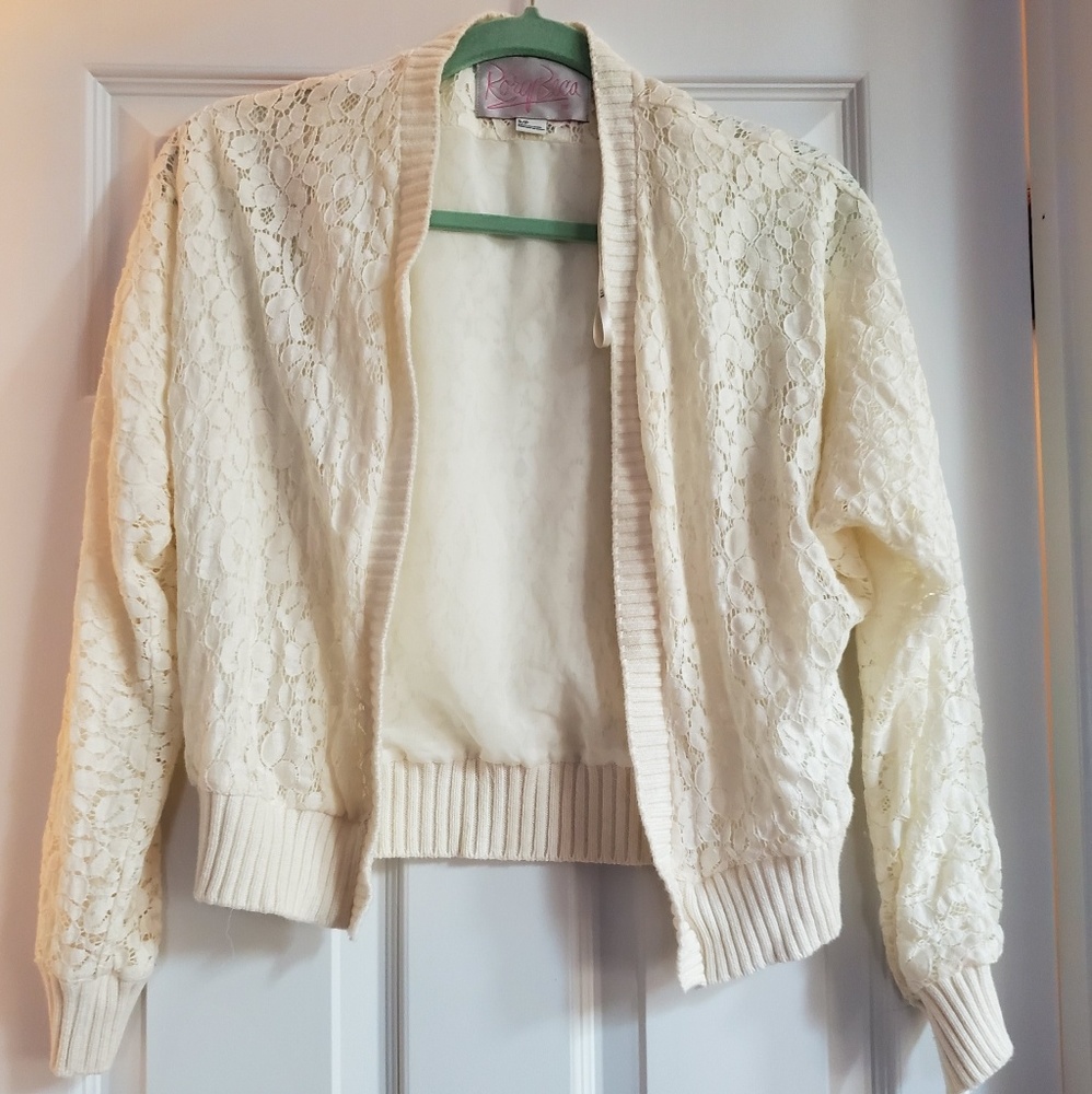 White Lace Cropped Sweater